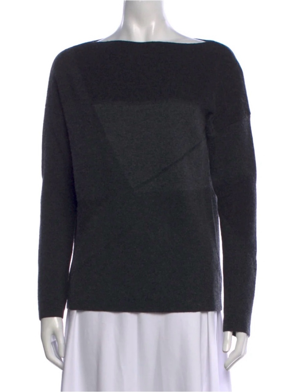 Vince Wool Cashmere Boat Neck Abstract Color Block Sweater XS Gray Preppy